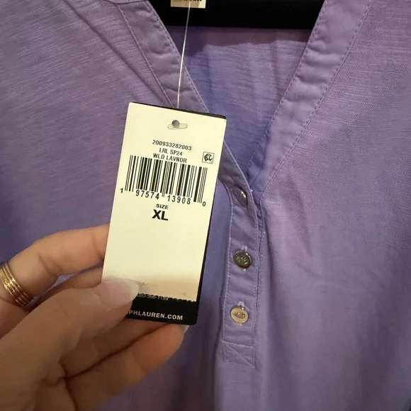 Ralph Lauren Black Label Lace-Trim Puff-Sleeve Henley XL NWT - Picture 5 of 6